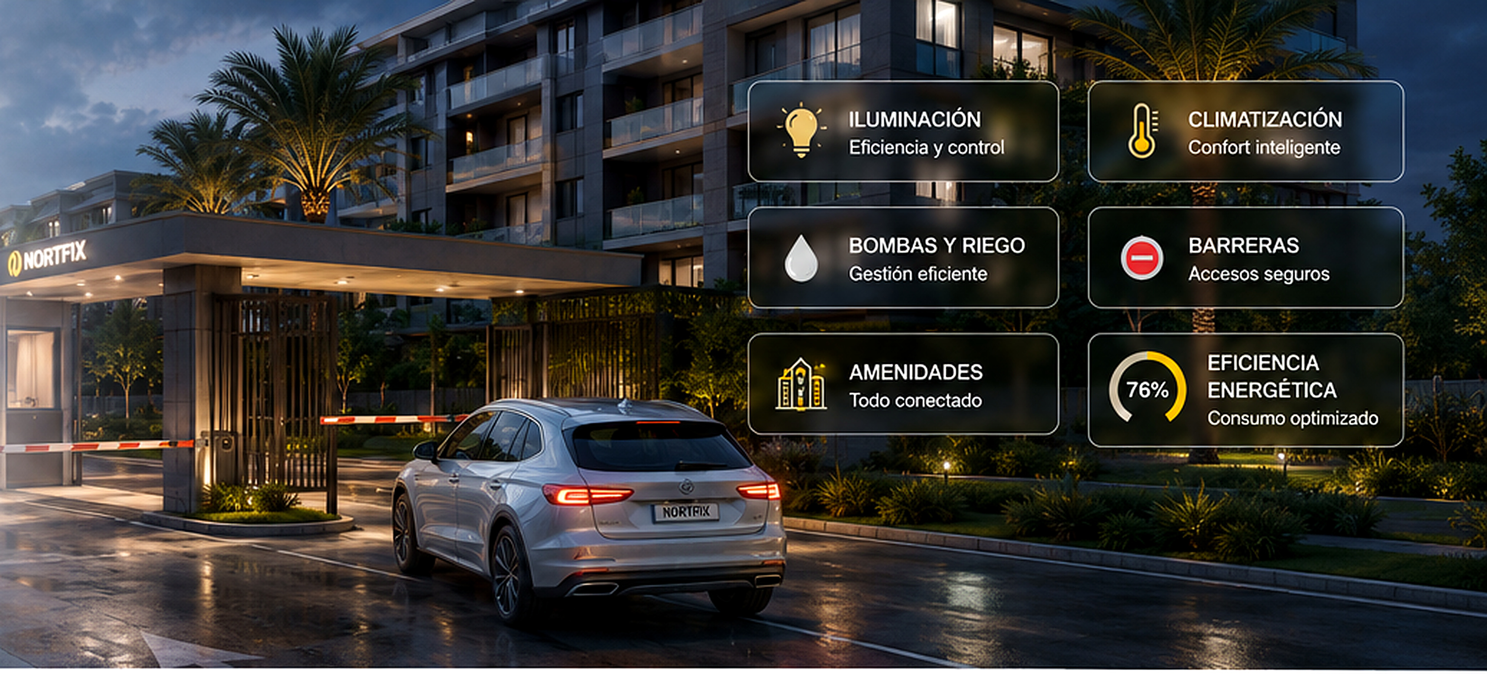 Acceso y espacios comunes de un complejo residencial inteligente